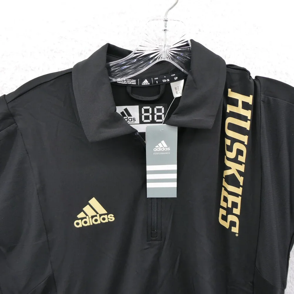 Washington Huskies Polo Mens Small Black 1/4 Zip Track Golf Adidas‎ NCAA New